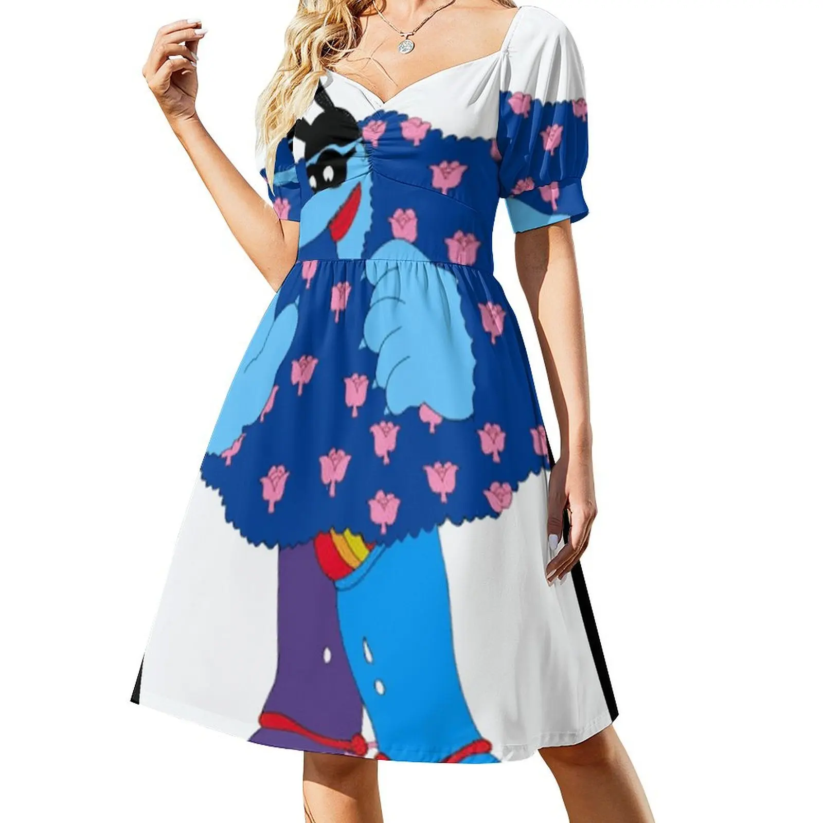 thumbnail image 1 of Vestido azul Meanie de manga corta, elegante y chic, para bodas y noche, ropa femenina, vestido de verano para mujer ., 1 of 7