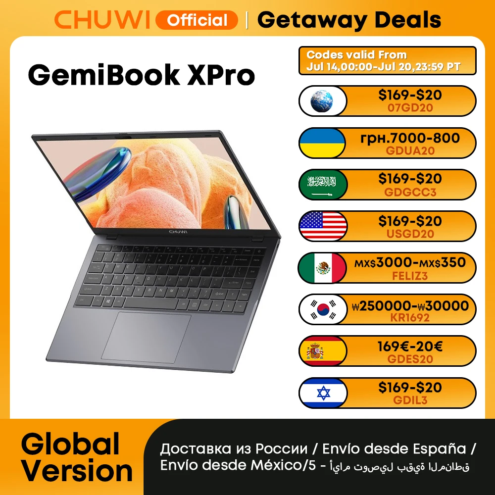 CHUWI GemiBook XPro 노트북, 인텔 N100 프로세서, 8GB RAM, 256GB SSD, 14.1 인치 UHD 화면, 냉각 팬 포함, 윈도우 11 노트북