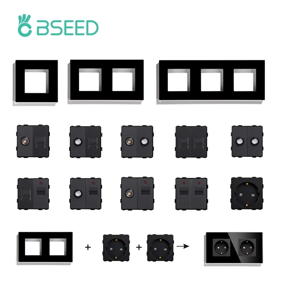 Bseed Telai Per Prese A Pannello In Vetro Standard Ue Doppia Spina A Muro Usb Tv Presa Internet St Prese Elettriche Parti Fai Da Te Combinatio Gratuit