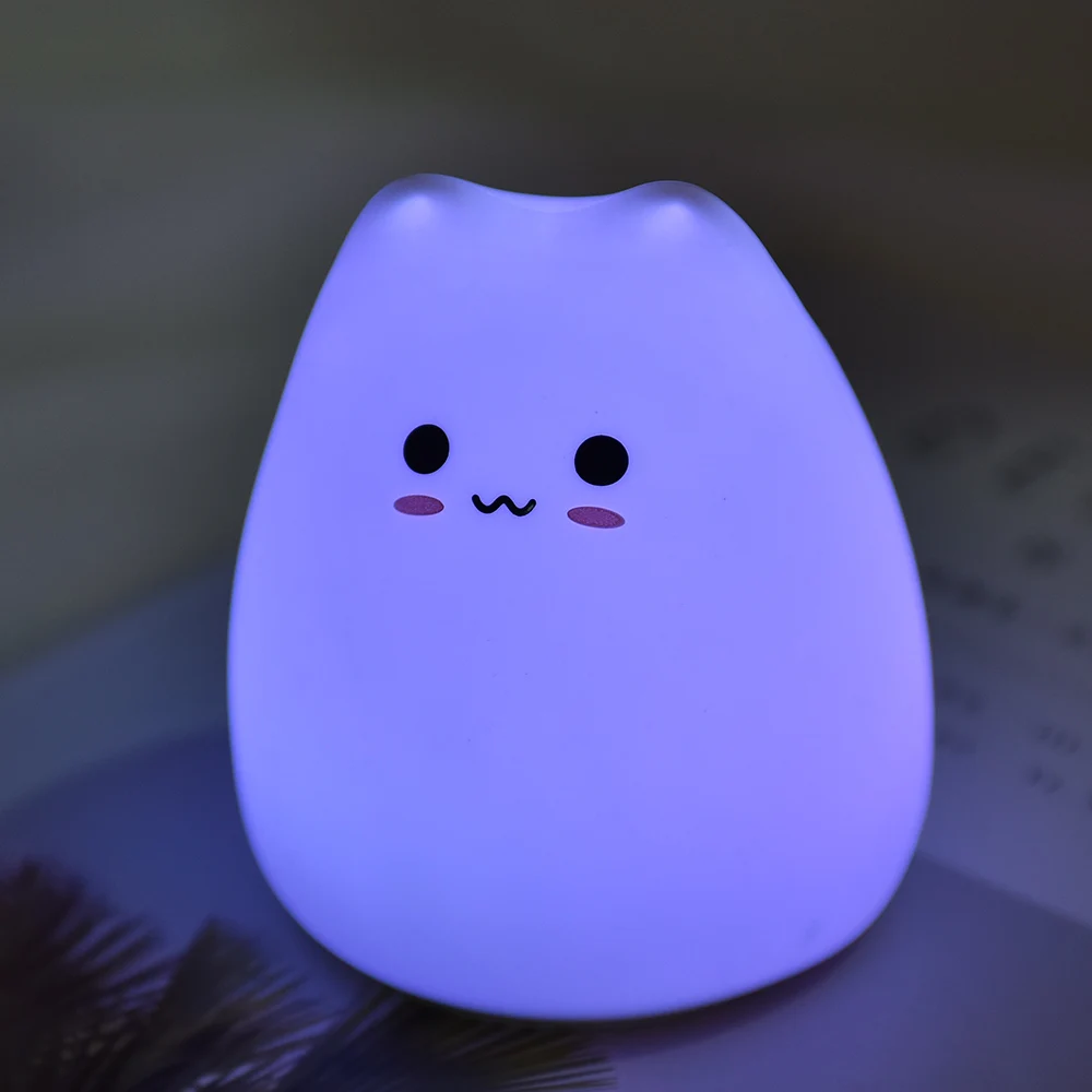 LED Night Light Night Light LED Night Lamp LED Colorful Night Light Animal Cat Silicone Soft Cartoon Baby Nursery Lamp for Children Gift