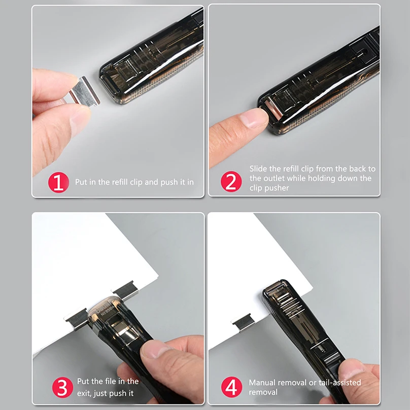 Push Stapler Office Supplies Transparent Removable Metal Clip Pusher Spillatrice School Supplies