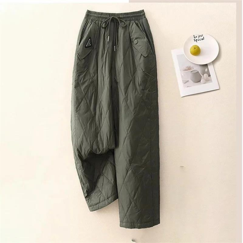Spring Autumn Down Cotton Trousers 2025 New Loose Women's Clothes Straight Leg Pants Solid Color Fashion Female Wide-Leg Pants