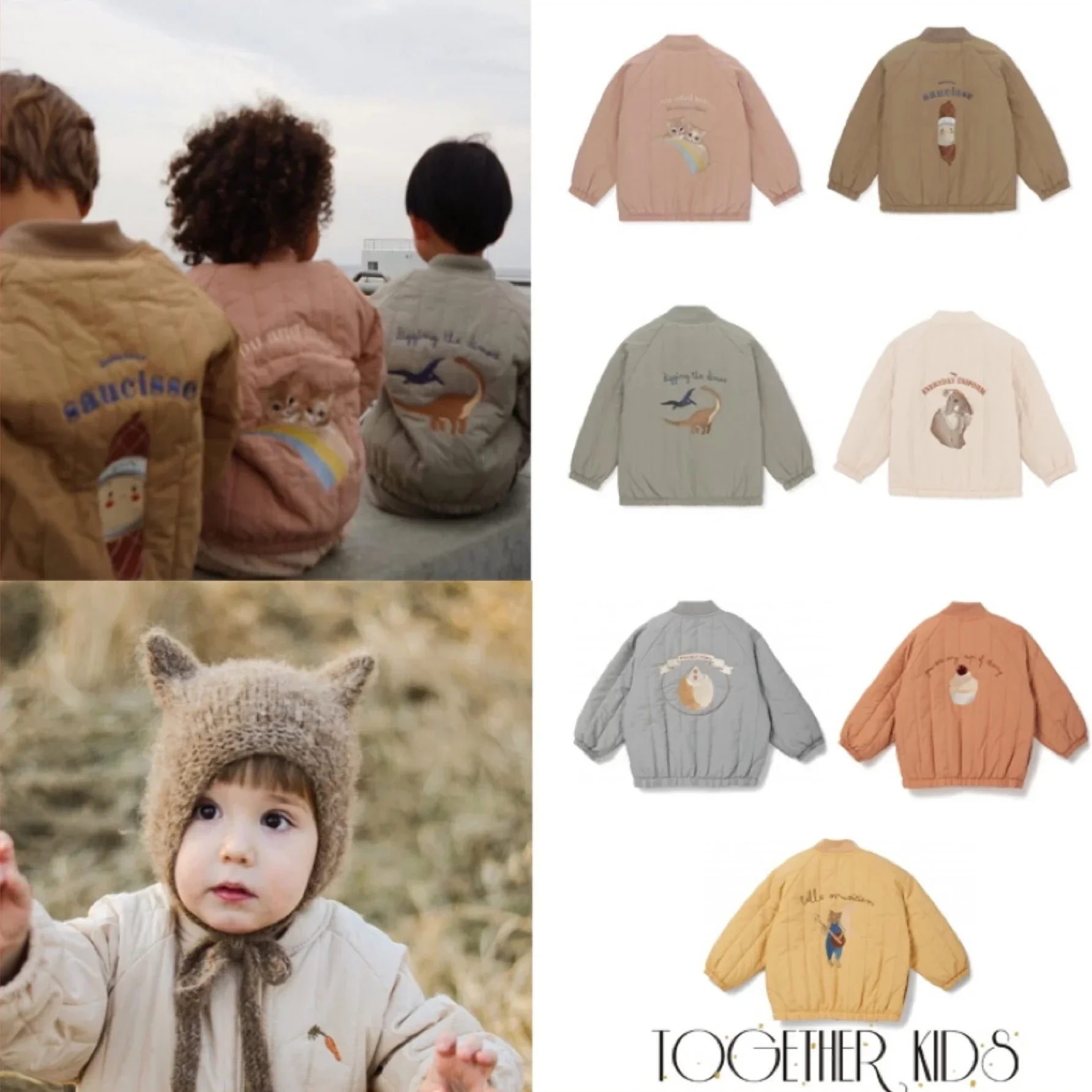 2024 INS KS Baby Boys Cartoon Cotton Outwear Kids Winter Clothes Toddler Girl Lambswool Jacket Embroidery Coat Flight Suit