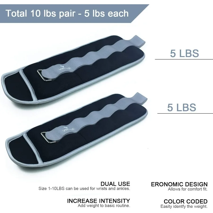 10 lbs pair (5 lbs each) Ankle/Wrist Weights for Women, Men, Kids - Arm Leg Weights Set with Adjustable Strap - Running, Jogging