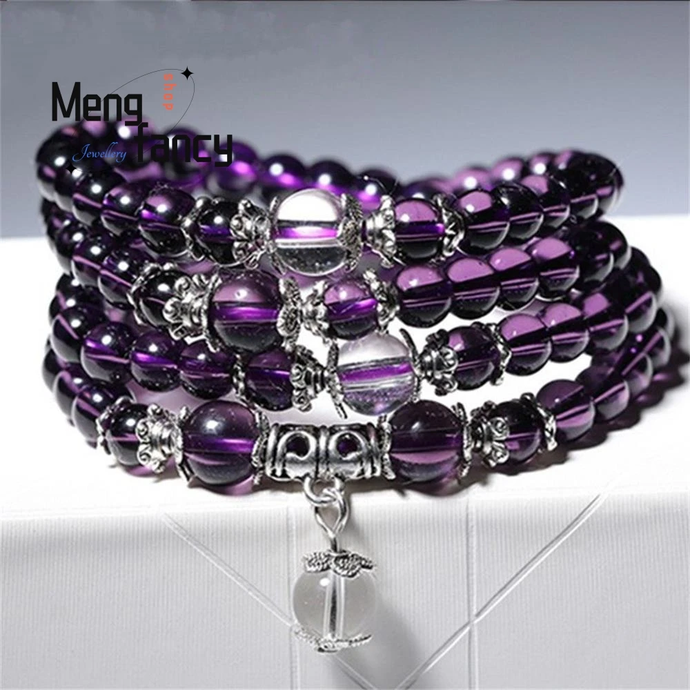 

Natural Amethyst Black Onyx 925 Silver Multi-Loop Bangle Round Beads Charms Luxury Bracalet Fashion Men Women Fine Holiday Gifts