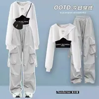 Spring and Autumn Set Women's 2024 Korean Loose Fashion Top Casual Work Pants Age Reducing Three Piece Set 3