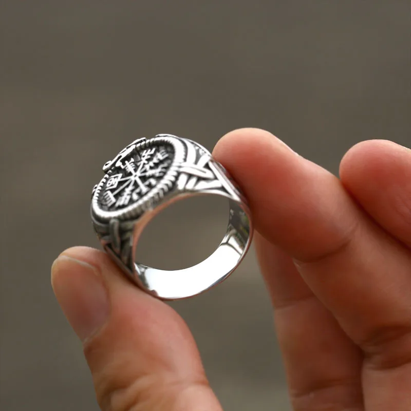 Stainless steel ring Viking Celtic solar symbol wheel amulet nordic slavic pagan jewelry