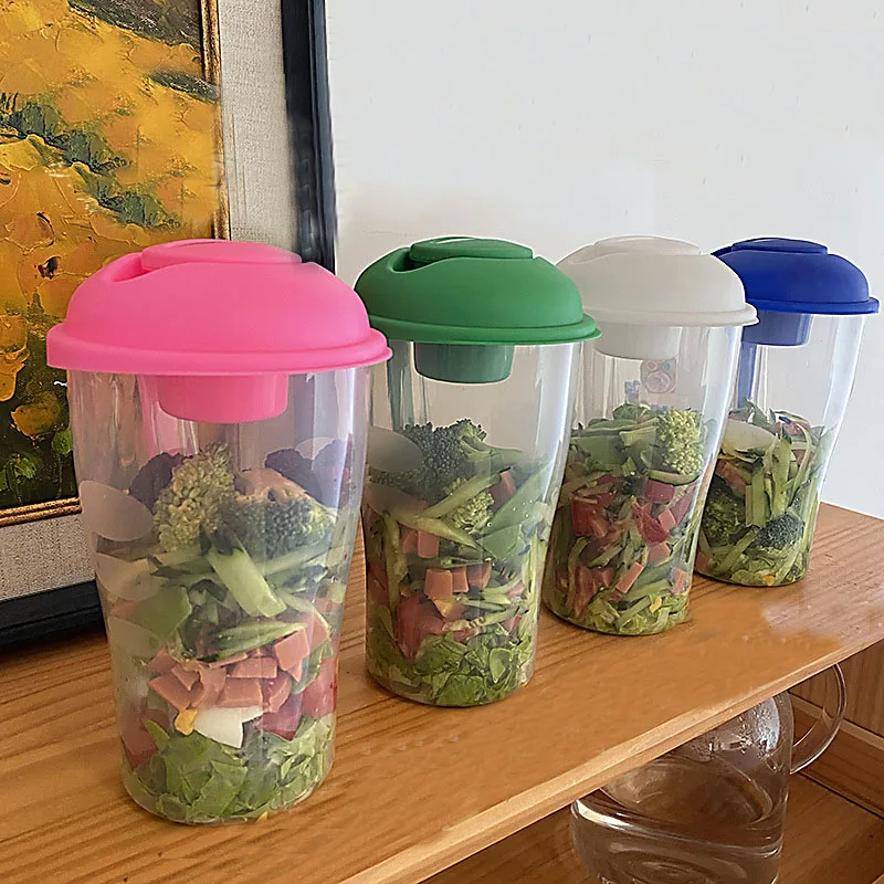 Salad Meal Shaker Cup Fresh Salad Cup to Go,Portable Fruit and Vegetable  Salad Cups Container with Fork & Salad Dressing Holder (L)