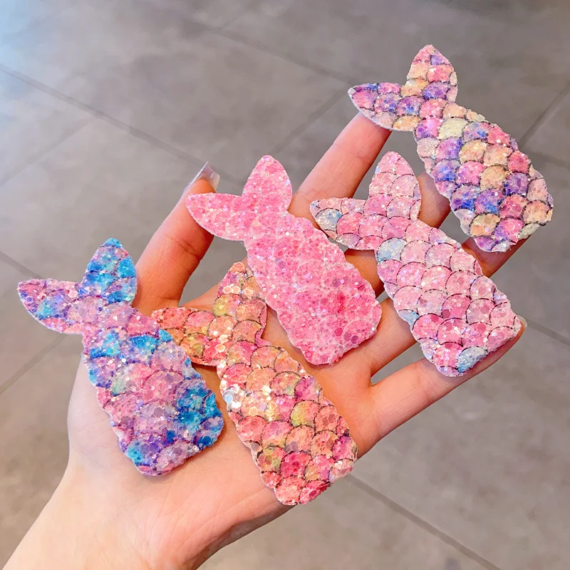 Korean Girl Cute Broken Hair Clip Mermaid Tail Sequined Flash Cloth Bb Children Baby Princess Bangs Clip