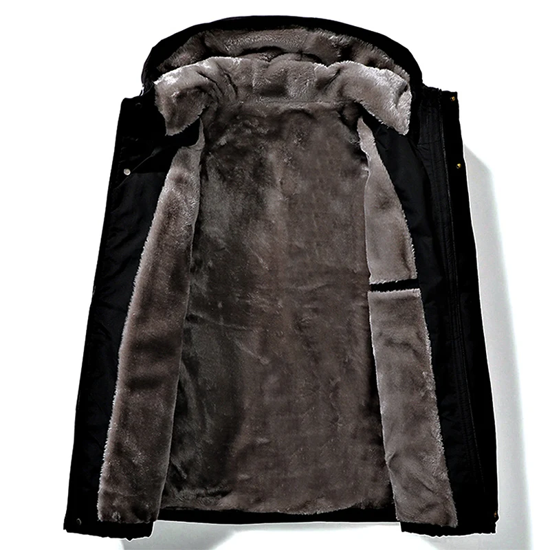 Winter Thickened Fleece Lined Hooded Jacket Men's Outerwear Warm Cotton Coat Youth Casual Outerwear Polyester Fabric Zipper C... - 5