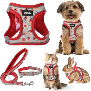 Adjustable Small Dog Harness Collar Leash Set No Pull Soft Mesh Step In Reflective Vest with ID Tag 2