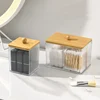 Acrylic Qtip Holder Dispenser Bathroom Jars with Bamboo Lids Cotton Ball Pad Round Swab Holder Clear Apothecary Canister Jar 1