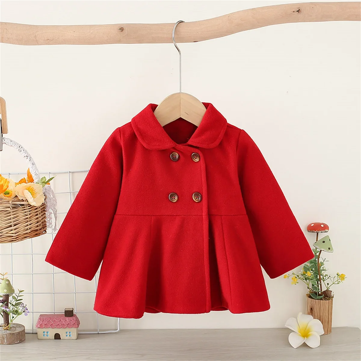 Baby Coat Spring And Autumn Girls' Baby Long Sleeve Coat Solid Polo Neck Infant Wool Coat Comfortable Girl Children's Clothing