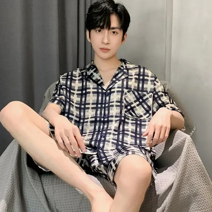 

Set Sleeve 2 Men's Lounge Sleepwear Pyjama Cotton Shorts And Piece Home Top Button Summer Sets Cardigan Short Clothes Wear Short