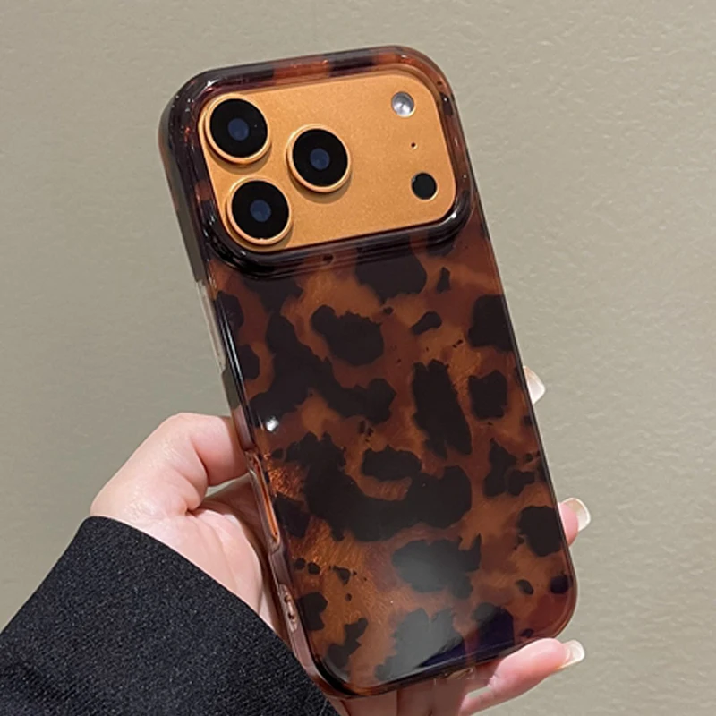 Gold & Black Leopard Print Shockproof Phone Case - Stylish TPU Back Cover