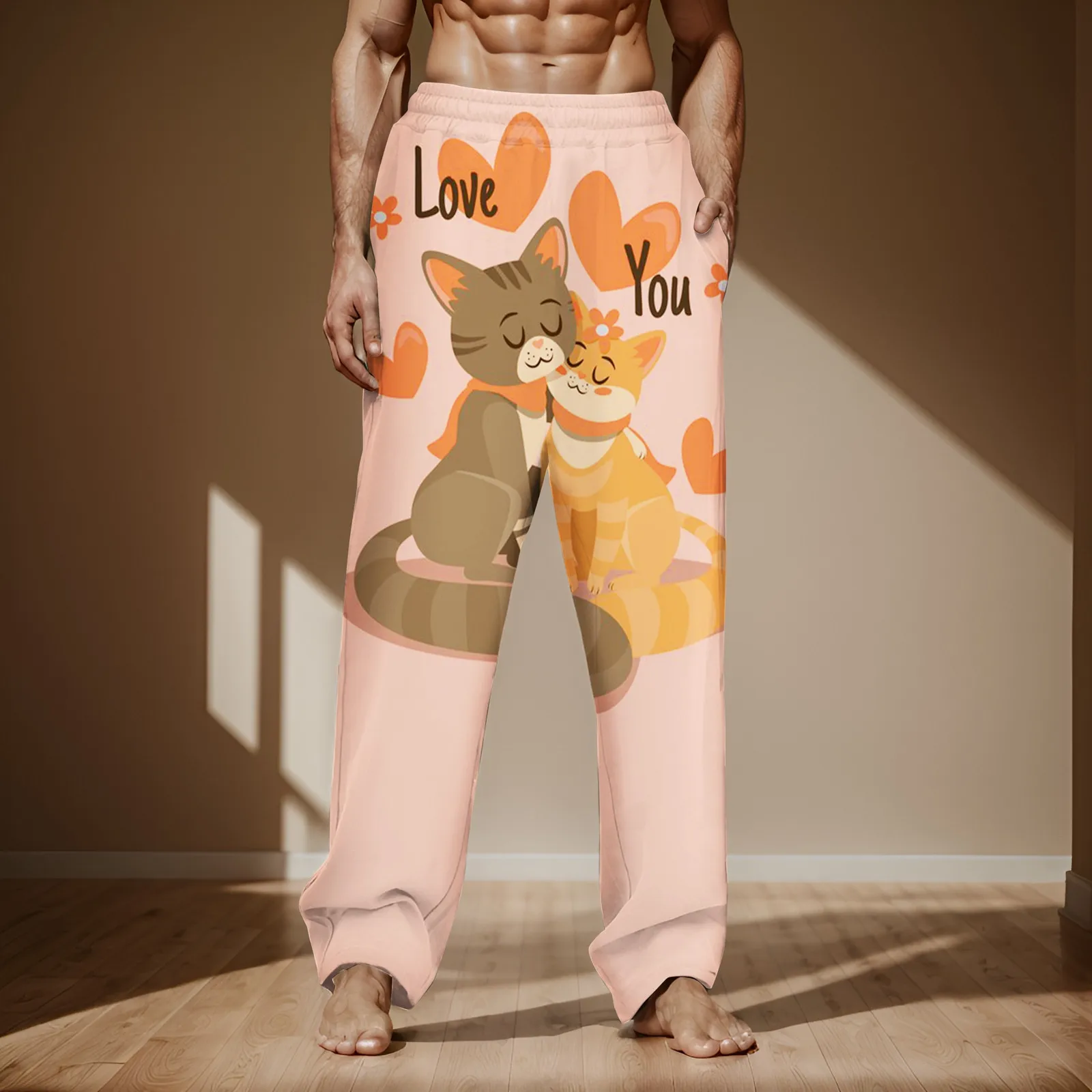 

Парные брюки на День Св. Валентина, Модные Простые Длинные брюки нового дизайна с милым принтом кота, повседневные свободные дышащие пижамные брюки, 2024