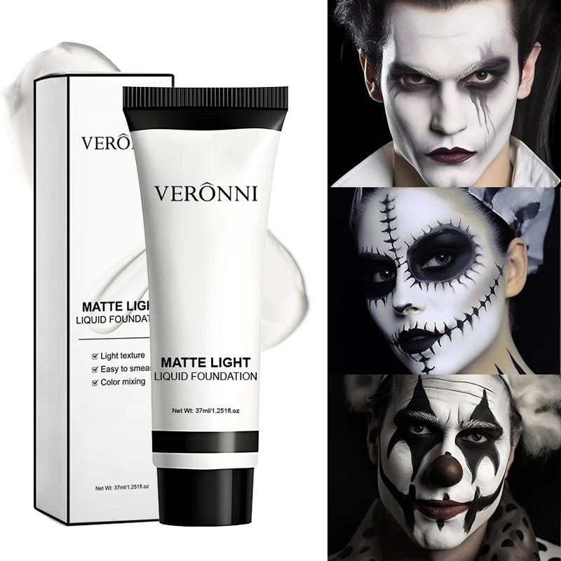 White Liquid Foundation - Full Coverage, Oil Control & Long Lasting, for Stage Makeup, Halloween, Cosplay Makeup (37ml)