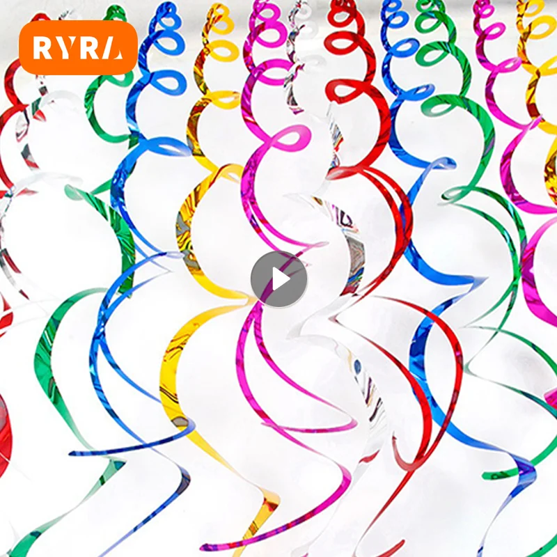 6 Pz/Pacco Buon Compleanno Decorativo Soffitto Metallico Appeso Swirl Per Baby Shower Matrimonio Halloween Festa Di Compleanno Decorazione