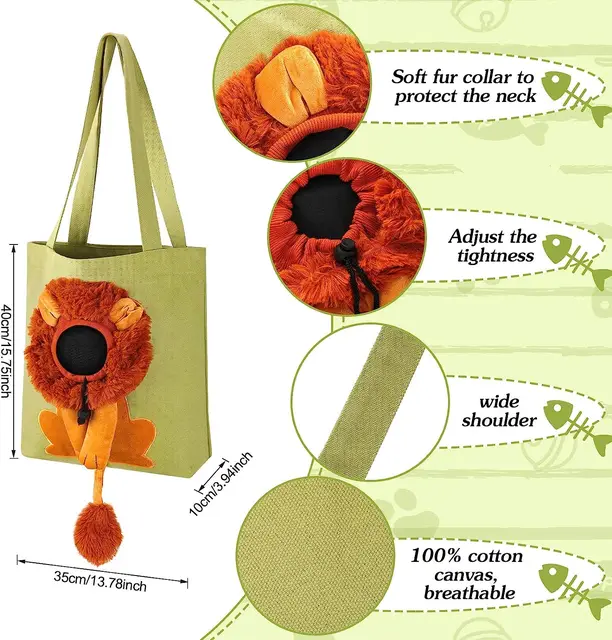 Pet Canvas Shoulder Bag Lion Shaped Carrier For Cat Comfortable Cats Carrying Pouch Handbag Puppy Messenger Bag For Out Travel 3