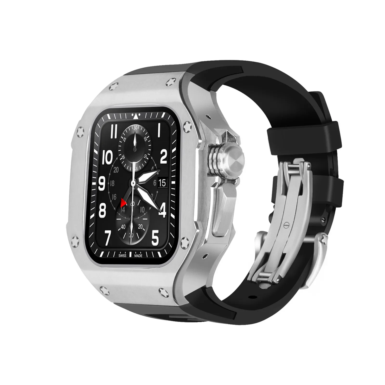 Luxury Stainless Steel Case Modification Kit for Apple Watch Ultra 1 2 Rubber Band IWatch Series 8 49mm Sport Bracelet Refit Mod