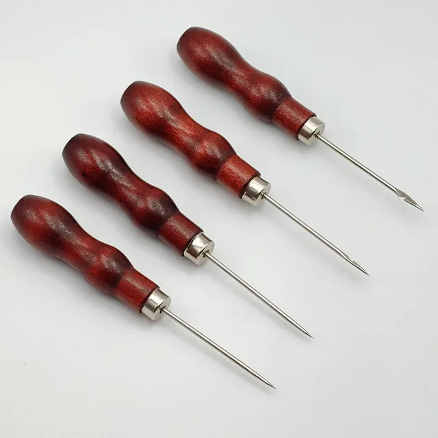 Set 5 Punteruoli Per Cucito - Con Manico Legno, Per Pelle, Tessuto E Fai Da Te