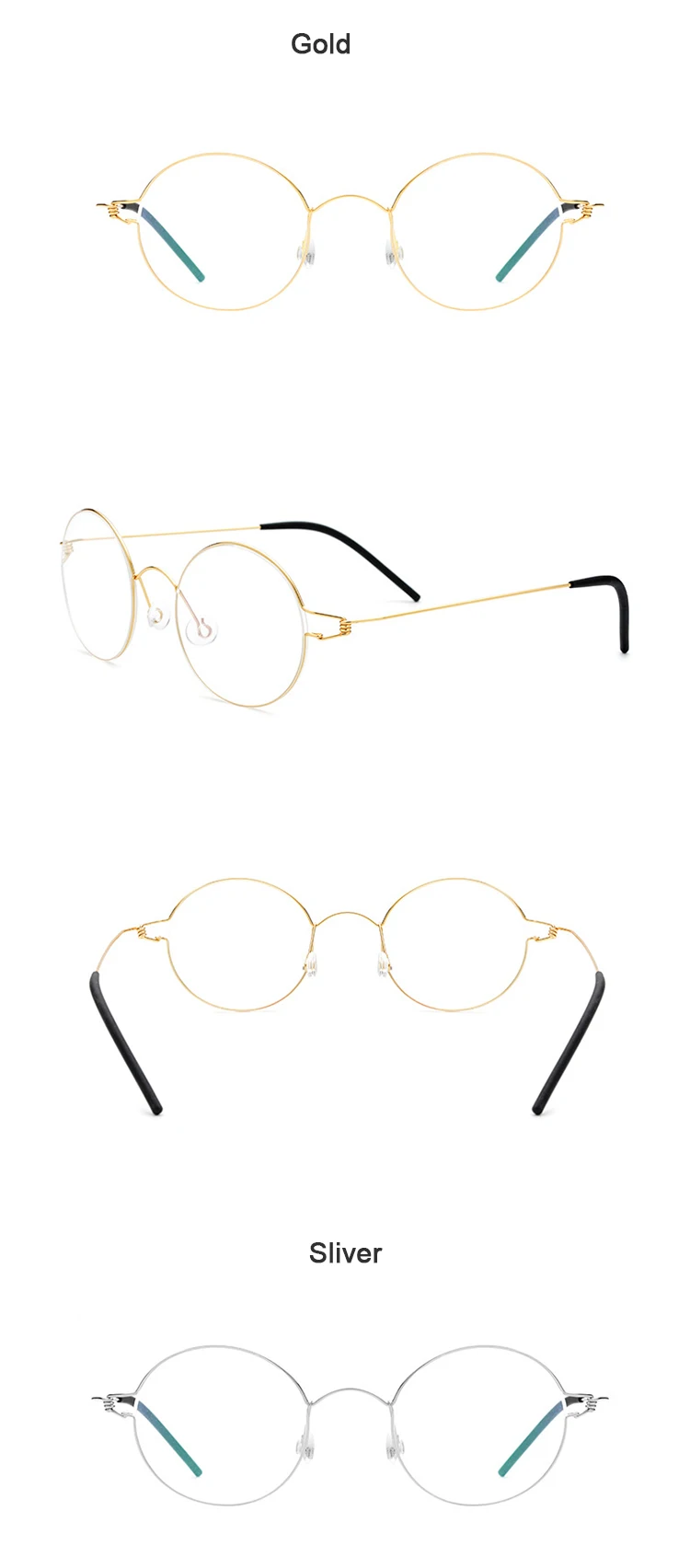 Dänische Replik, schraubenloses Titan-Brillengestell, klein, rund, ultraleicht, für Damen und Herren, Business-Elite-Präsident-Brille – Detail 8