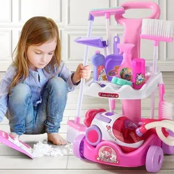 Simulation Cleaning Tool Sweeping Toy Vacuum Cleaner Cleaning Kit Tool Trolley Baby Play House Gifts for Girls Housework Toys