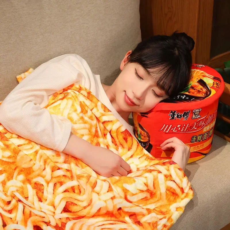21x21x26cm Cup Noodle Plush Pillow Instant Noodle Bucket with Flannel Blanket 2-in-1 Car Nap Pillow Traveling Present Home Decor 4