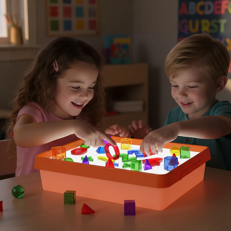 Kids Led Light Box Sensory Toys Early Education Light/Shadow Exploration Parish Copying Drawing Painting Light Guide Board Aids