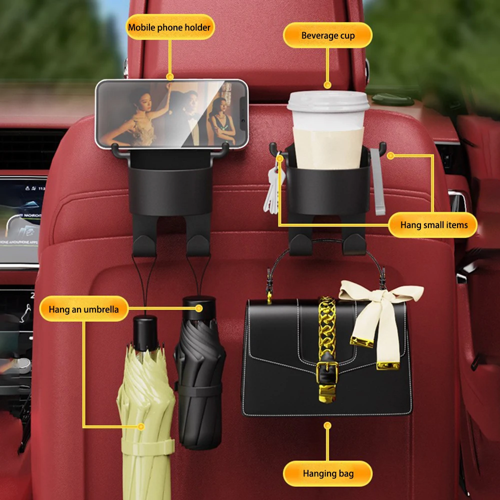 Car Seat Headrest Hook Hanger Storage Organizer Universal with Cup Holder Water Cup Holder For Handbag Car Accessories