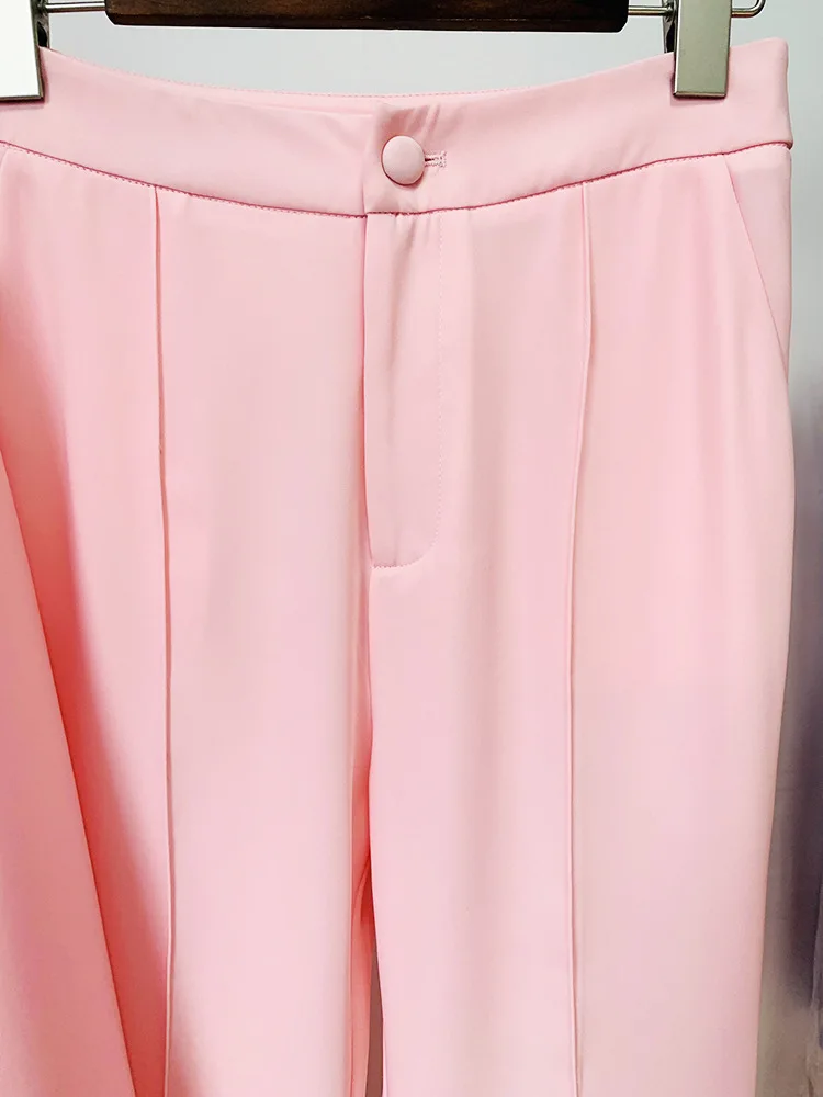 Tesco Pink Women's Suits Set Elegant 2 Pieces Double Breasted Blazer Flare Pants For Office Lady Solid Female Suit blazer mujer