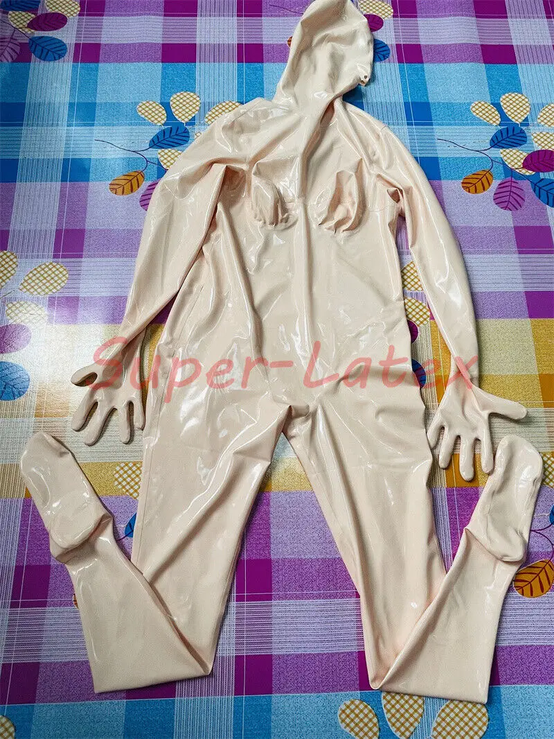 SKINlatexcatsuitMicroporeeyesCCupsiliconebreasthandmadegloves