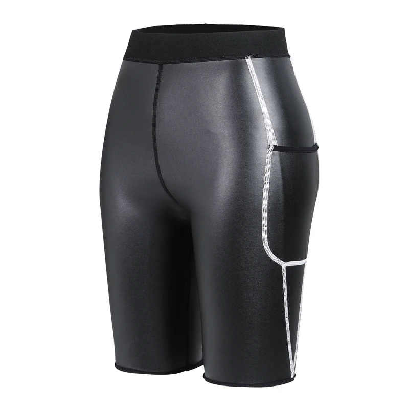 Men Fashion White Splicing Pocket Leather Pants Body Shaper Waist Trainer High Waist Control Panties Fitness Leather 5pts Shorts