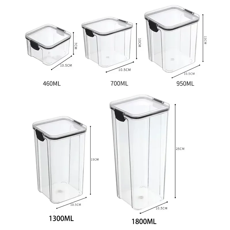 460/700/950/1300/1800ml Thick Sealed Storage Tank Transparent Square Dried Fruit Storage Box Kitchen Grain Storage Jar Container 6