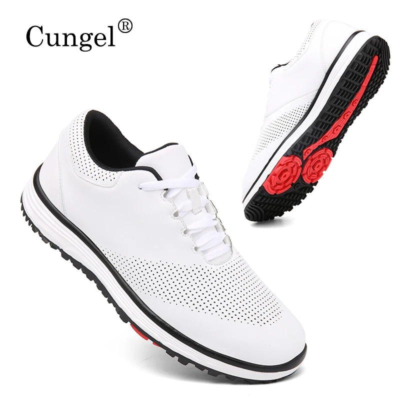 

Men Golf Shoes Waterproof Leather Golfer Sports Shoes Knob Quick Lacing Golf Sneakers Women Comfortable Walking Golfing Footwear