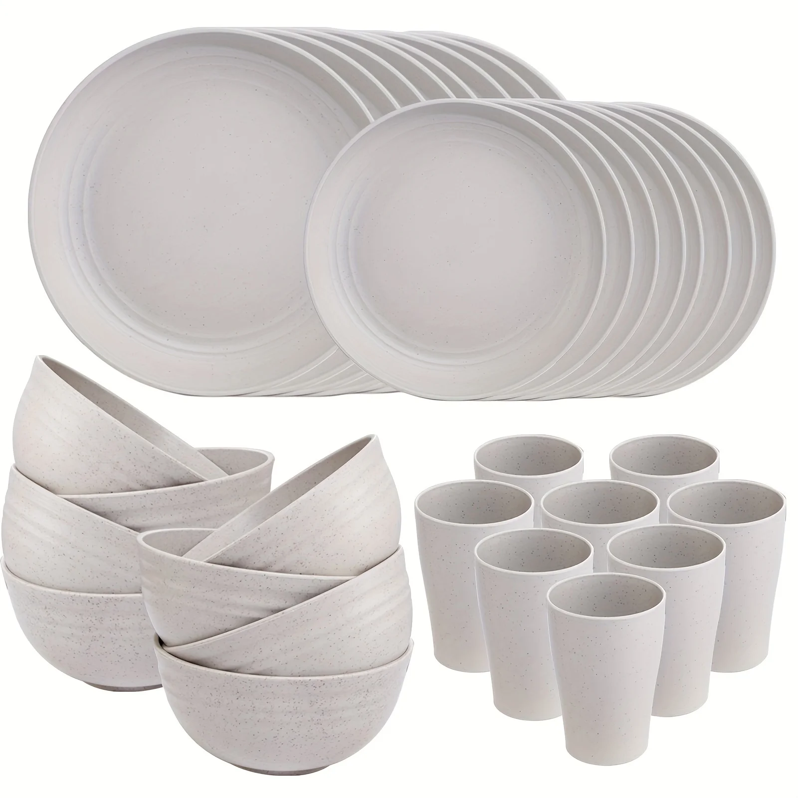 

32pcs Wheat Straw Dinnerware Sets, Dinnerware Sets For 8,Plates And Bowls Sets, Reusable Tableware, Grey Dish Set 16pcs Plates,