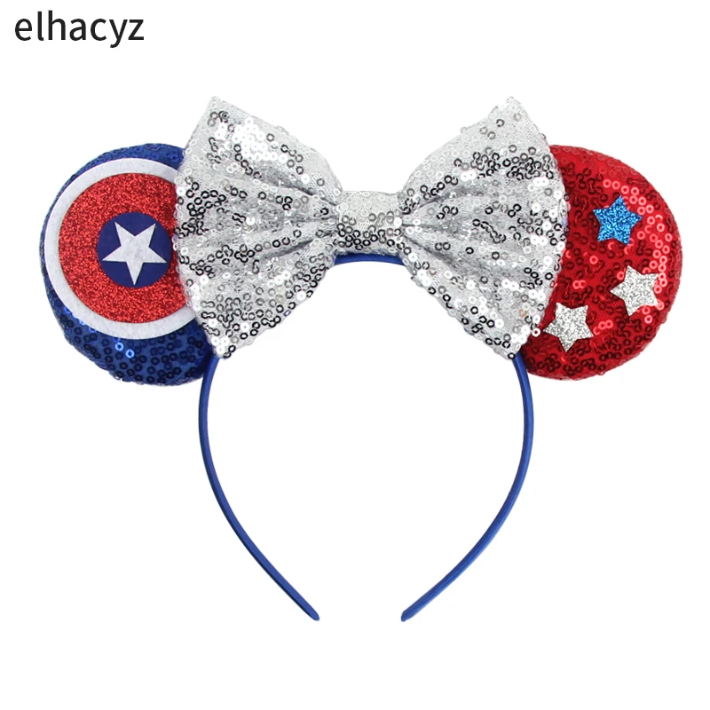 New 4th July Sequin Bow Mouse Ears Headband Kids DIY Girls Hairband Independence Day Party Headwear Festival Hair Accessories women s handbag elegant sequin purses glitter hand bag rhinestones mini square purse fashion clutch bag evening party packet