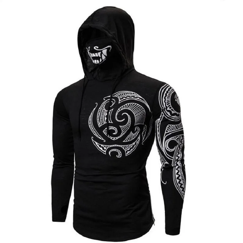 Men's Stretch Fitness Ninja Suit Men's Hoodie Long Sleeve Face Mask Sports Cycling Wear Masked Hoodies Harajuku Clothing