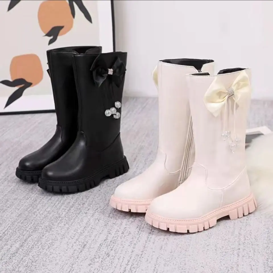 Princess Fashion Rhinestone Flower Winter Boots Kids Long Boots For Big