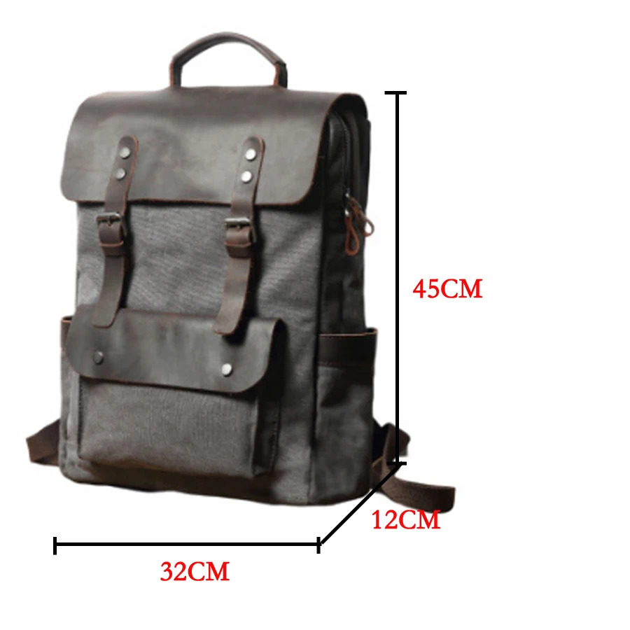 Personalized Canvas Laptop Bags Crazy Horse Leather Campus Backpack Men's Travel Bagpack