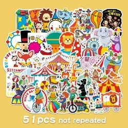 Autocollants thème Animal cirque Kawaii, étiquette de casque, pour carnet, tasse d'eau, réfrigérateur, jouets pour enfants, papeterie 
