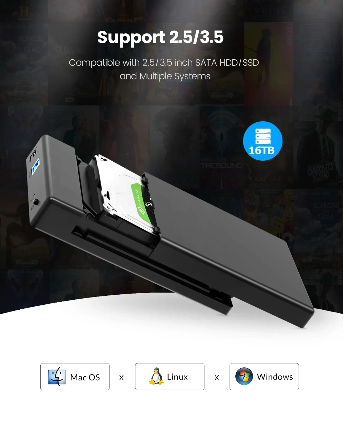 ORICO 2.5/3.5인치 외장 하드 드라이브 인클로저 SATA to USB 3.0 Type-C HDD 케이스(12V/2A 전원 어댑터 포함) UASP 도구 지원 무료