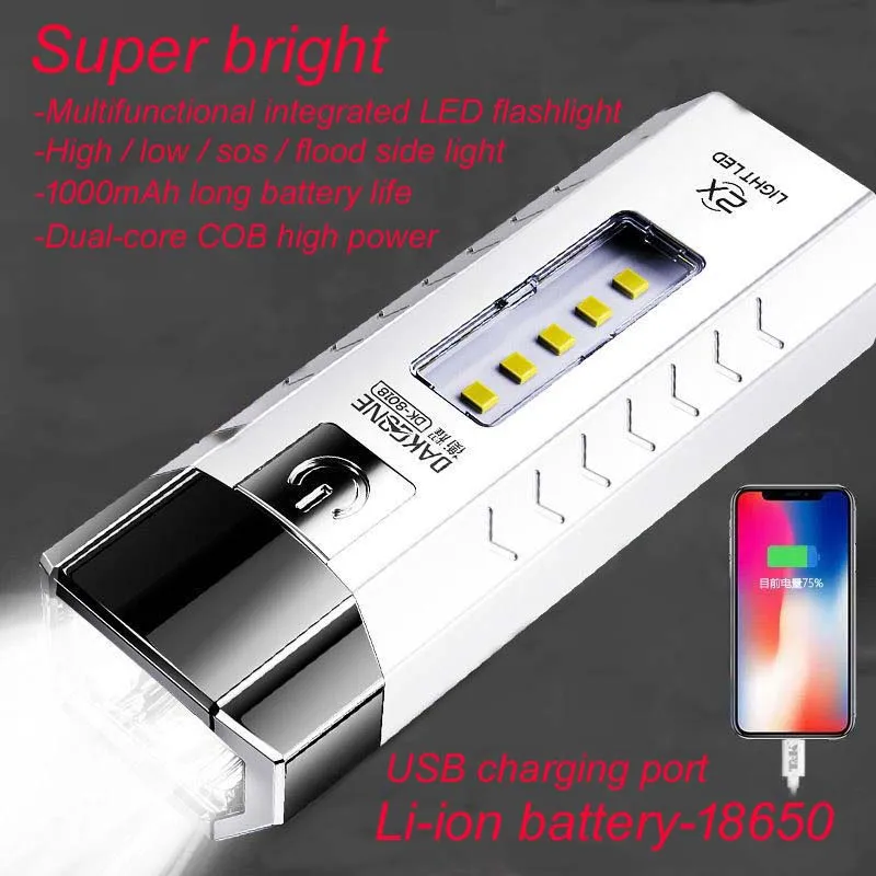 

High Quality Outdoor Camping Led Flashlight Powerful LED Flashlight Tactical Flashlight Rechargeable USB 18650 free shipping 2pc