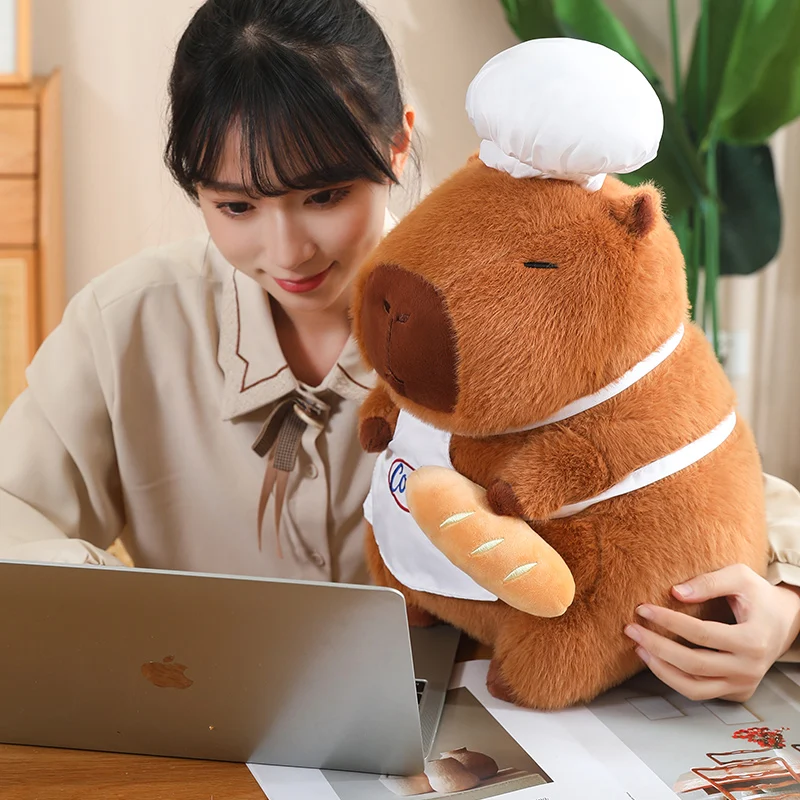 Capybara Chef Stuffed Animal with Bread Loaf (40cm)