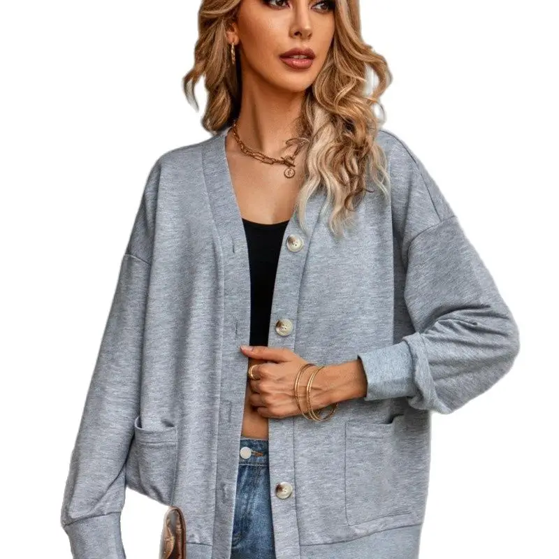 

Women's 2023 Fashion Autumn and Winter New Comfortable and Casual Solid Color Collarless Versatile Cardigan Knitted Shirt