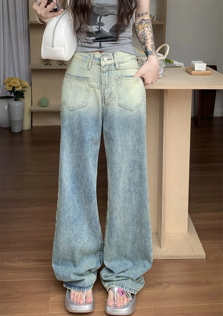 

Slergiri Women's Gradient Y2k Baggy Jeans Streetwear Vintage Loose Wide-leg Jeans Woman Casual Korean Straight Denim Trousers