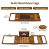 Teak Bath Tray Tub Organizer Book Tablet Wine Glass Cup Towel Holder Adjustable Premium Quality Bathtub Caddy Unique Design 5