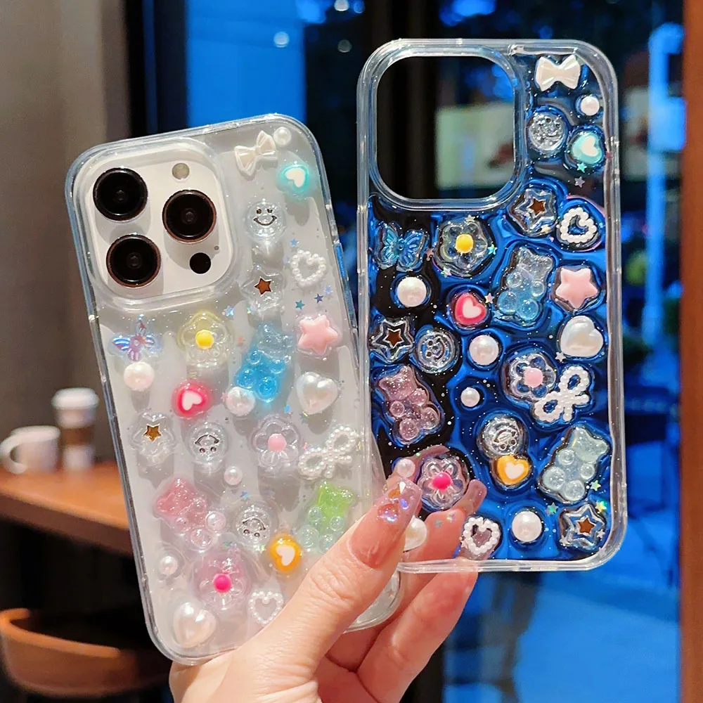 Iphone 11 Case Diy DIY Candy Bear Flower Pearl Heart Case For