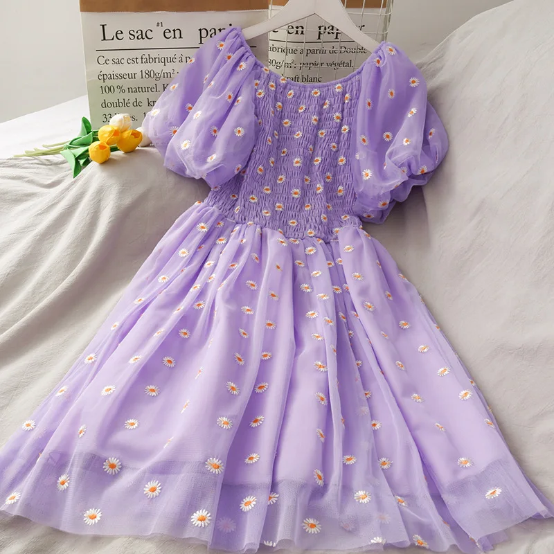 

Women's Fairy Little Daisy Dress Women Floral Puff Sleeve Dress for Ladies Girls and Women