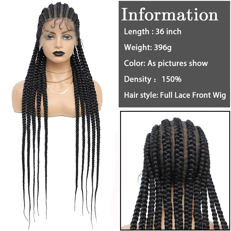 36 Inches Full Lace Box Braided Wig Cornrow Braids Lace Wigs Synthetic 360 Knotless Box Braids Lace Front Wigs for Black Women